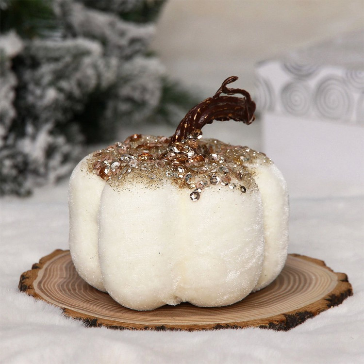 Игрушка декор. "Бархат Тыква блестящая" 10см цв.белый арт.183-0531