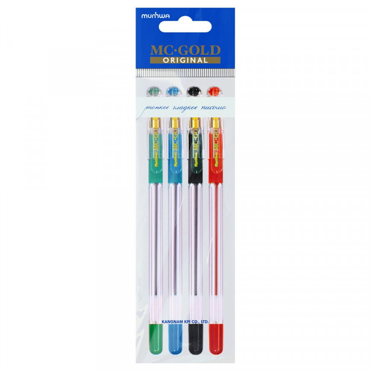 Набор ручек шариковых 4 цвета  (MunHwa) MC Gold d=0.5 мм арт.BMC-02BBRG/4op