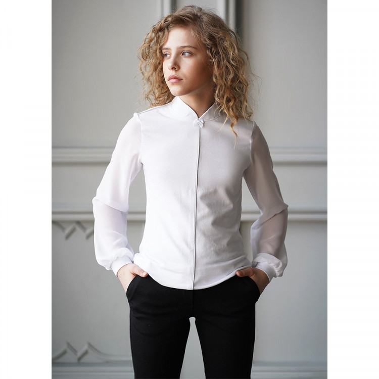 Джемпер для девочки трикотажный (Mattiel) длинный рукав цвет белый арт.D083-48 размерный ряд 34/128-44/164