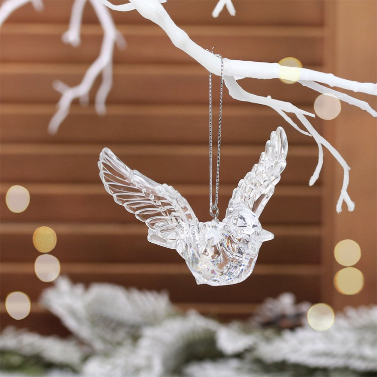 Украшение декор.подвеска пластик (Серия ледяная) "Птица хрустальная" 7,5см арт.916-2122