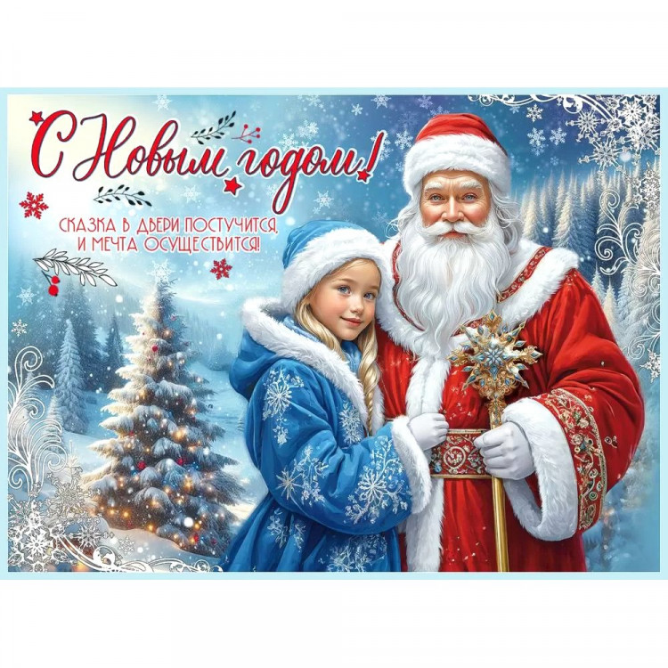 Плакат А2 "С новым годом! Дед Мороз и снегурочка" арт.9201684 Плакат А2 "С новым годом! Дед Мороз и снегурочка" арт.9201684