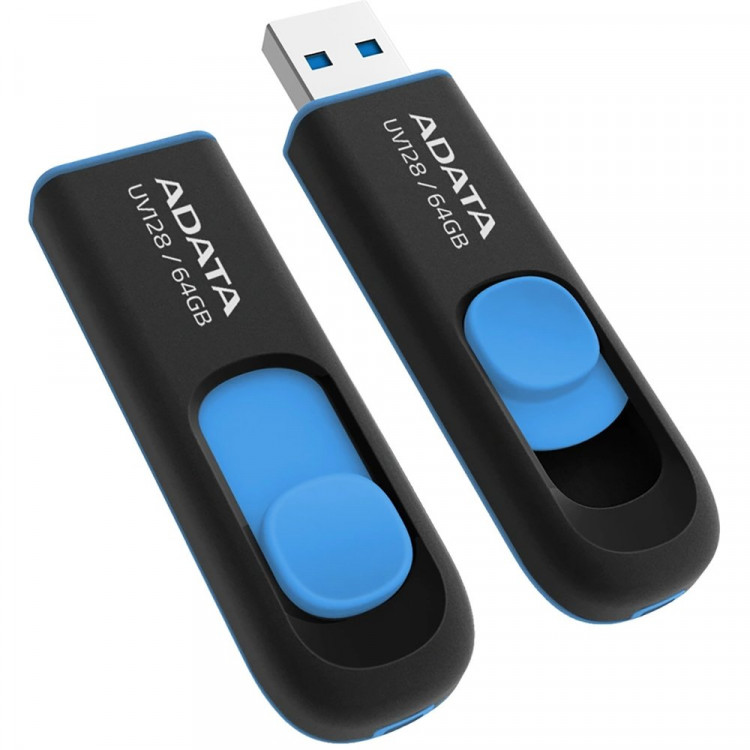 Флеш диск 64GB USB 3.2 A-DATA UV128 черный/синий