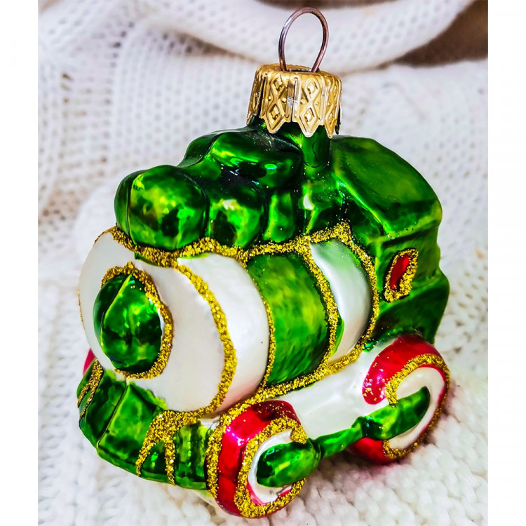 Украшение на ёлку стекло 08см "Паровозик" зеленый п/у арт.ФУ-66/1