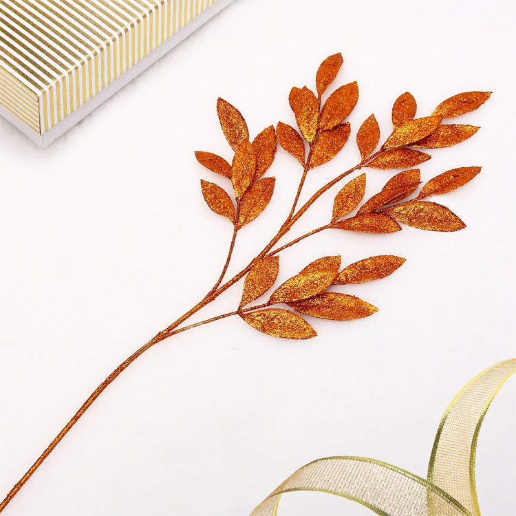 Украшение декоративное "Ветка. Листья пластик" 74см цв.янтарь арт.201-2863