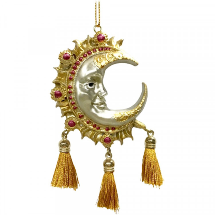 Украшение декор.подвеска фигурка (Серия Царьград) "Месяц" 08см цв.бел/золото с декором арт.95515
