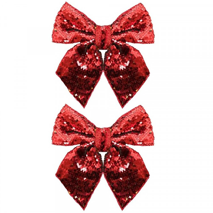 Украшение декоративное "Бант" 02шт/наб. 14см рубин с пайетками арт.90828