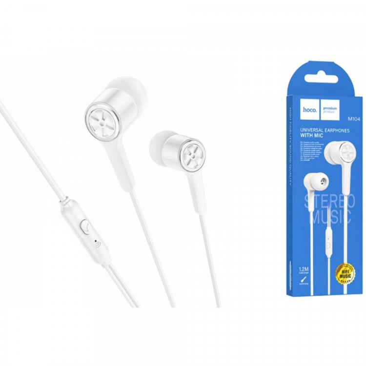 Наушники вакуумные проводные HOCO M104 цв.белый
