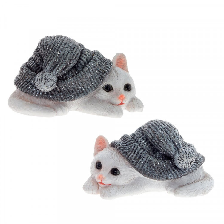 Статуэтка декоративная "Котёнок белый в серой шапочке" 06см арт.806531