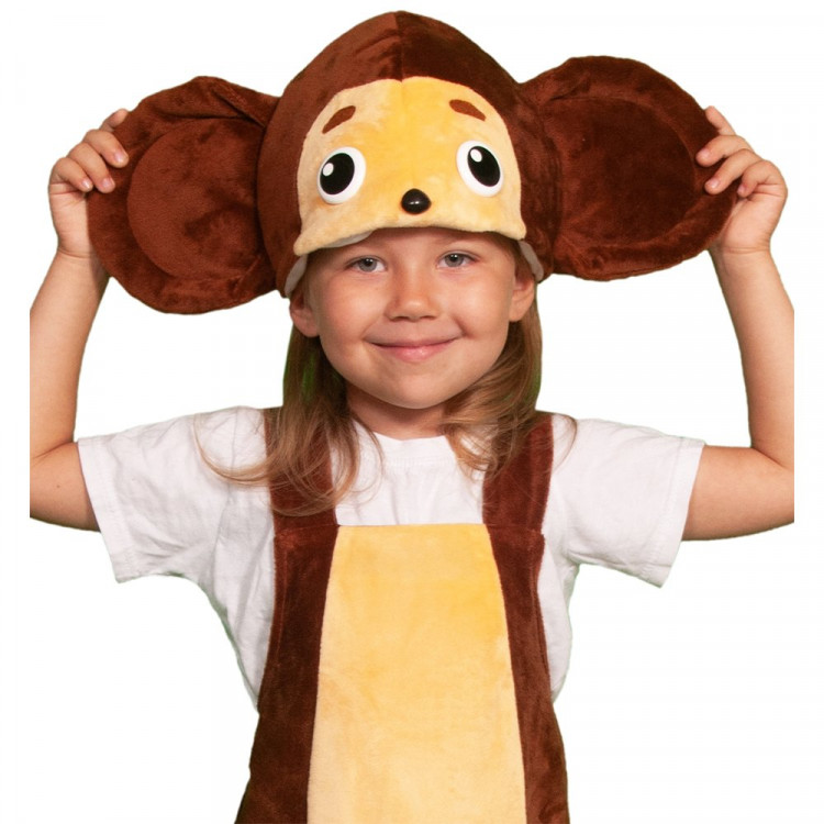 Маска-шапочка карнавальная плюш (МУЛЬТ ГЕРОЙ) "Чебурашка" цв.коричневый/бежевый р.52-54 арт.42001