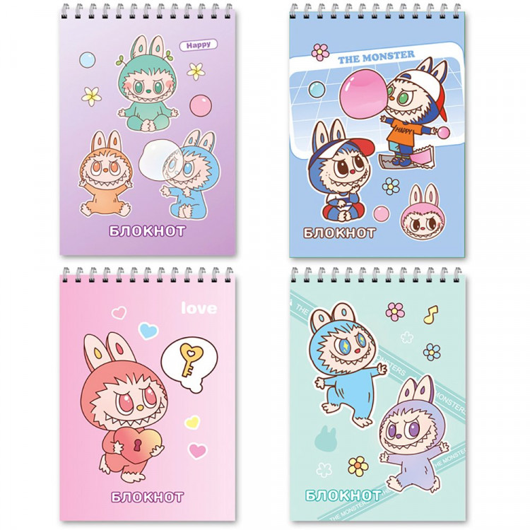 Блокнот А7 мягкая обложка на гребне 40 листов (Mazari) Зубастик ассорти арт.M-17337