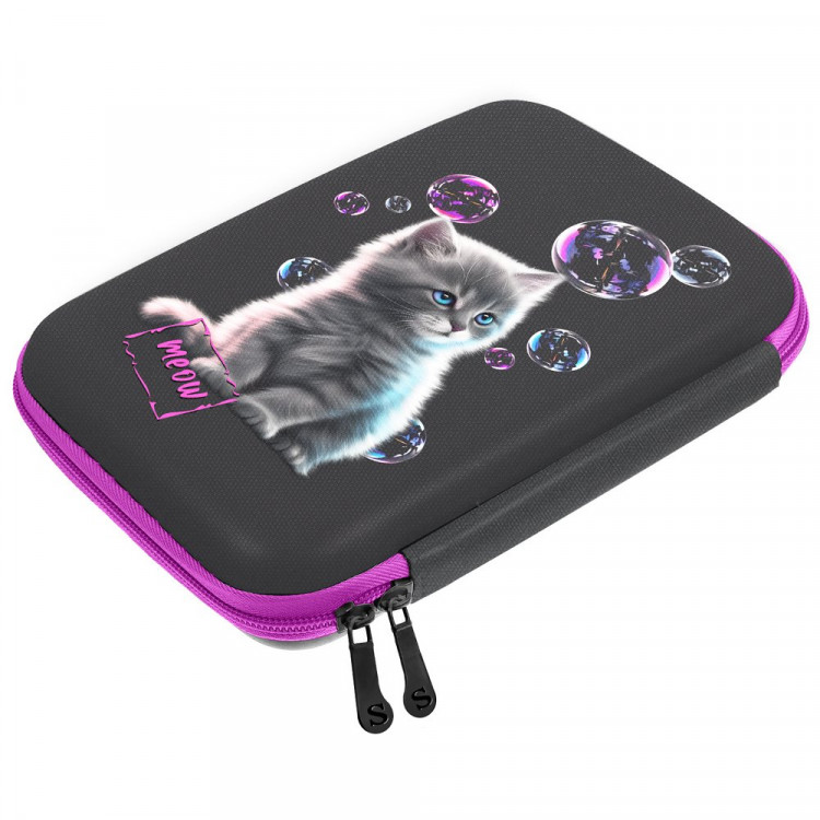 Пенал 1 отделение овальный (Stavia) Котенок с мыльными пузырями мультиколор 210х120х50мм арт.85288