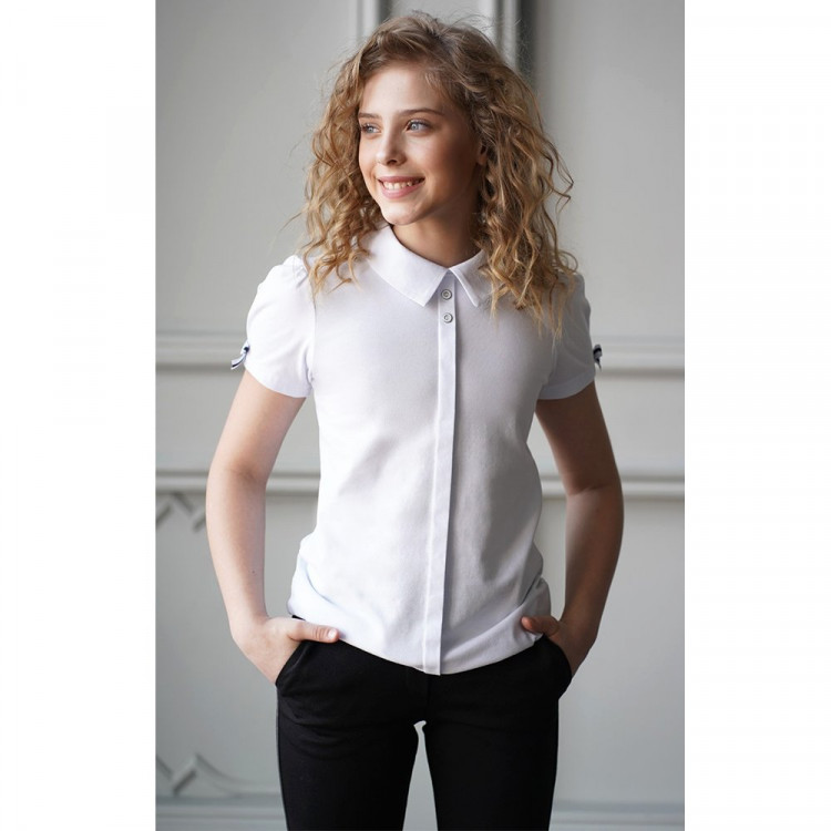 Джемпер для девочки трикотажный (Mattiel) короткий рукав цвет белый арт.D049-31 размерный ряд 34/134-44/164