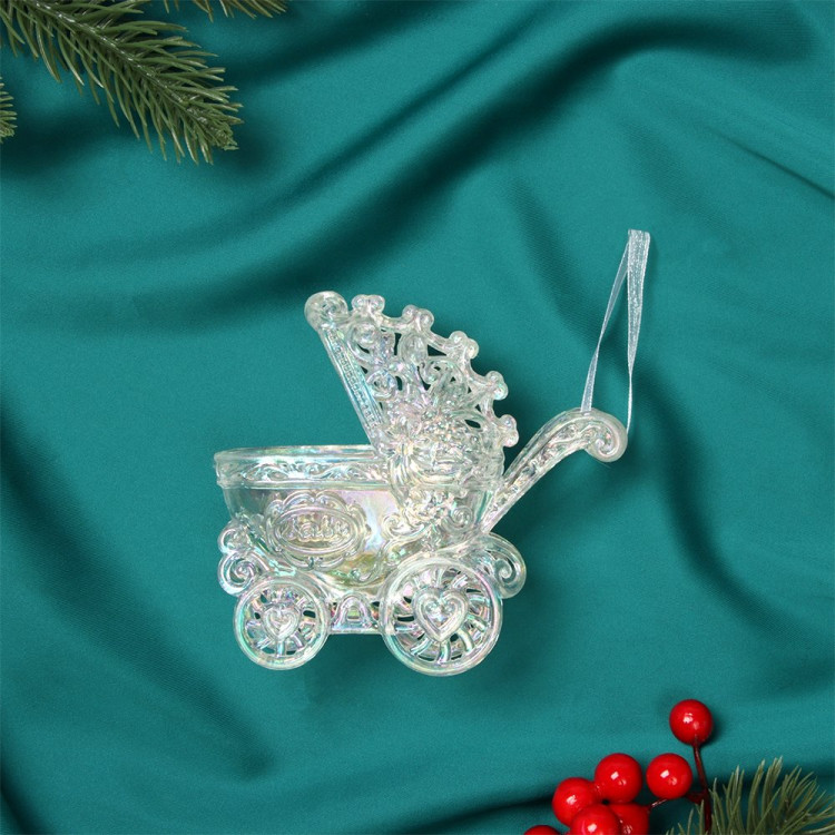 Украшение декор.подвеска пластик (Серия ледяная) "Колясочка" 11см арт.10514377