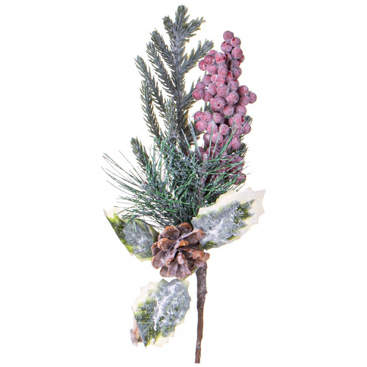 Украшение декоративное "Ветка. Хвоя, ягоды, шишка, листья" 33см заснеженная арт.227-572 Украшение декоративное "Ветка. Хвоя, ягоды, шишка, листья" 33см заснеженная арт.227-572