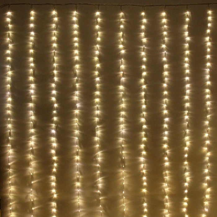 Гирлянда электрическая уличная занавес Дождь 3*2м 480LED "Водопад" цвет теплый белый (светлый провод) 6режимов арт.725-581