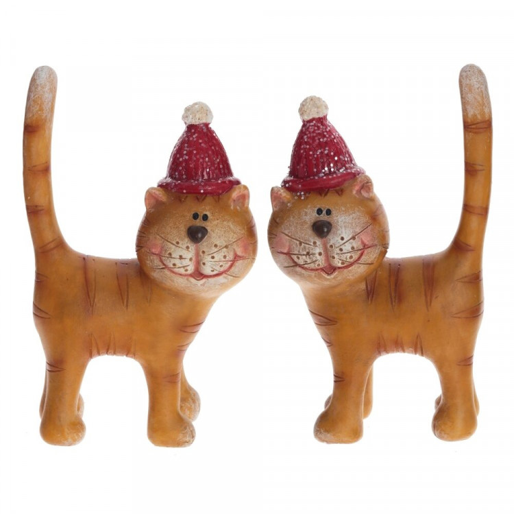 Статуэтка декоративная "Котёнок рыжий в красной шапочке" 10см арт.806611