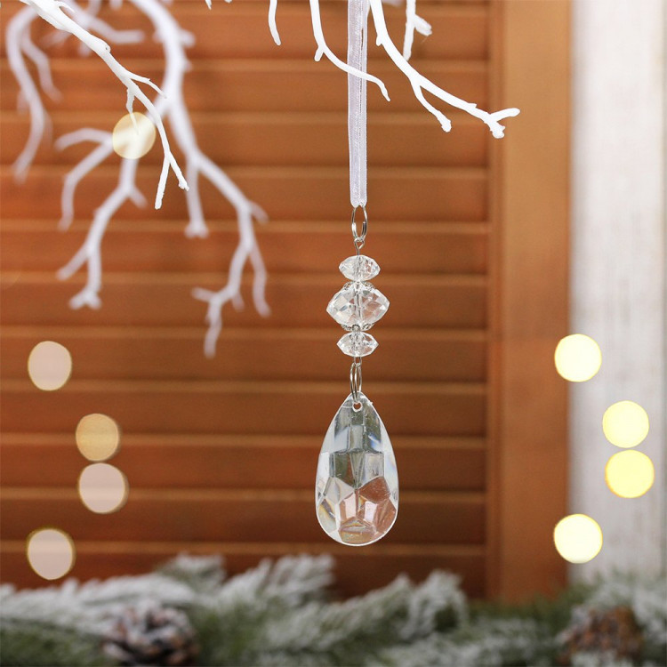 Украшение декор.подвеска "Капля сияющая" 10см прозрачная арт.259-086
