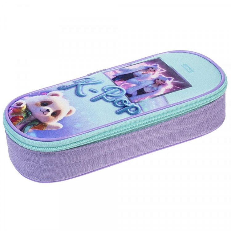 Пенал 1 отделение овальный (Hatber) K-pop мишки с карманом 220х90х50мм арт.NPk_73289