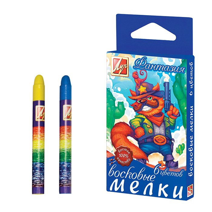Мелки восковые (ЛУЧ) ФАНТАЗИЯ на масляной основе 6 цветов арт.25С 1519-08