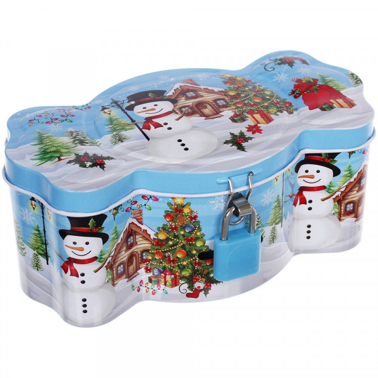 Банка-копилка жестяная "Сказочный снеговик" 15*8*6,5см арт.205-659