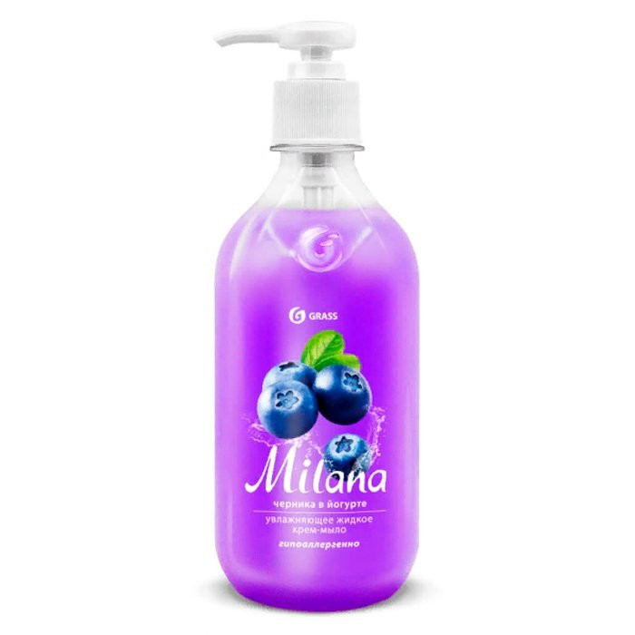 Туалетное мыло-крем 500мл жидкое дозатор Milana черника в йогурте Grass арт.126300 (Ст.15)