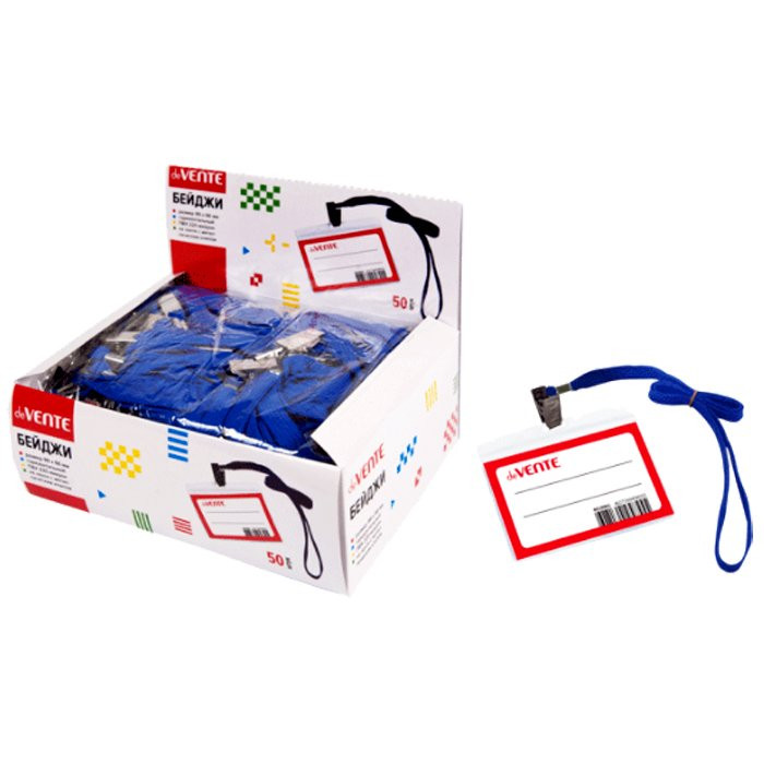 Бейдж горизонтальный 99*66мм deVente с клипсой на шнурке арт.4010901