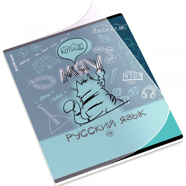 Тетрадь предметная 48 листов (ErichKrause) Котоформулы Русский язык пластиковая обложка арт.59697