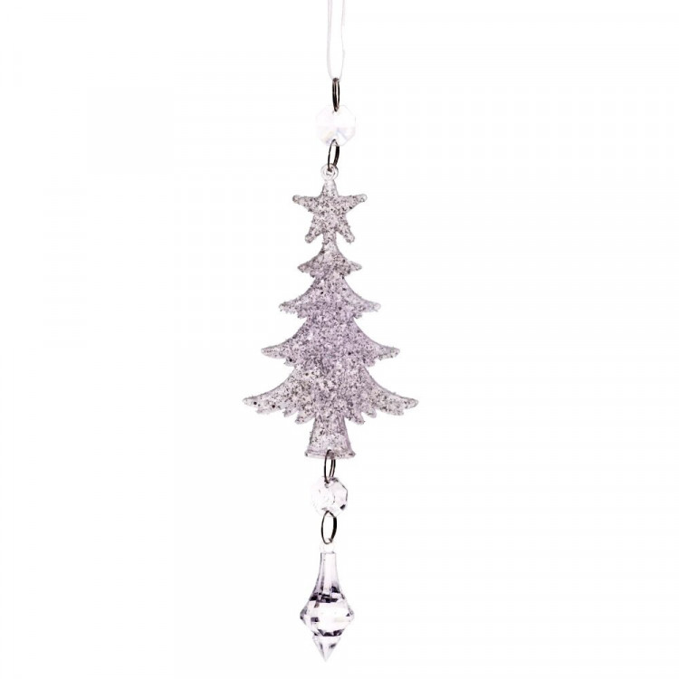 Украшение декор.подвеска пластик "Ёлочка с подвесом" 20см цв.серебро арт.808057