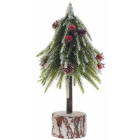 Елка настольная 24см (Хвоя литая, заснеженная с ягодками на пеньке) арт.805437