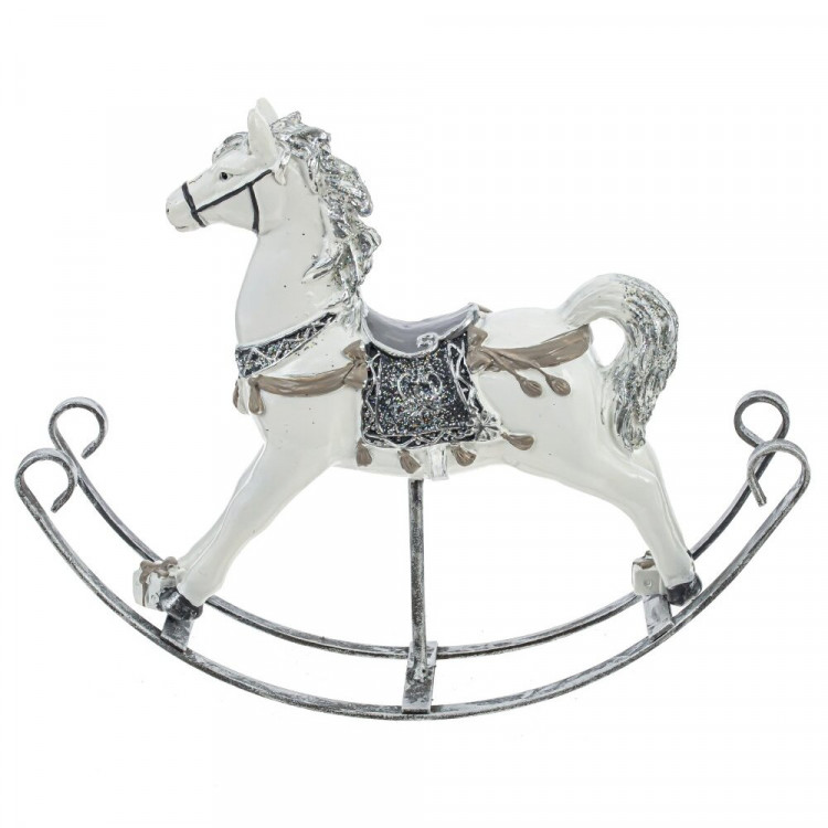 Статуэтка декоративная "Лошадка-качалка" 16,5см белая с серебром арт.806784