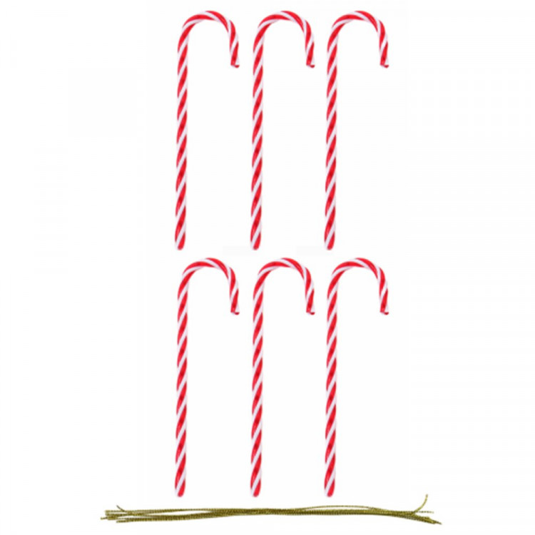 Украшение декор.подвеска "Посох Санты" 15см 06шт/наб. цв.белый/красный арт.94663