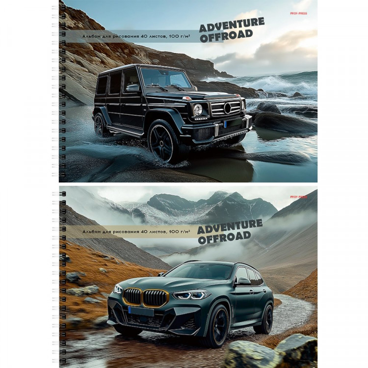 Альбом для рисования 40 листов спираль (Prof-Press) Авто и природа лен ассорти арт.40-7776