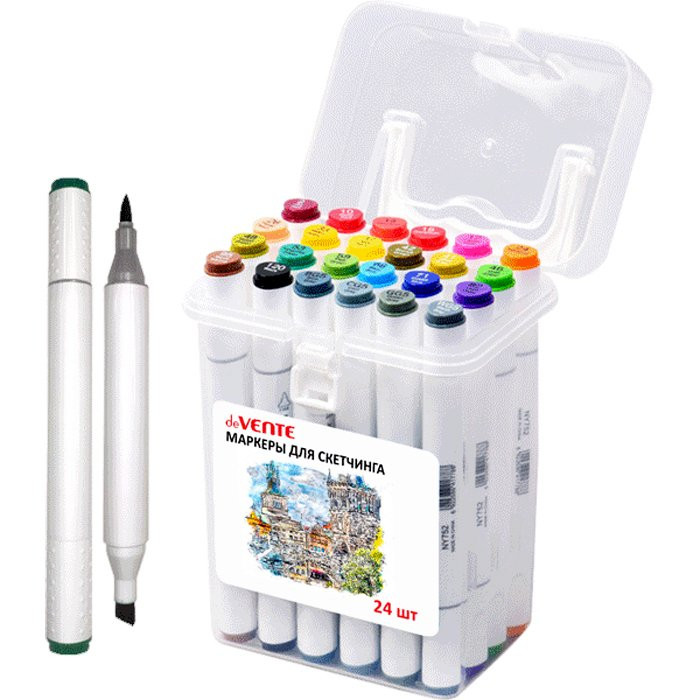 Маркеры для скетчинга двусторонние (deVENTE) Emotion 24 цвета кисть пластиковая упаковка арт 5044112