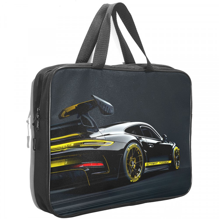 Папка А4 текстиль на молнии ручка-тесьма (Stavia) Машина с желтой полосой мультиколор арт.89286