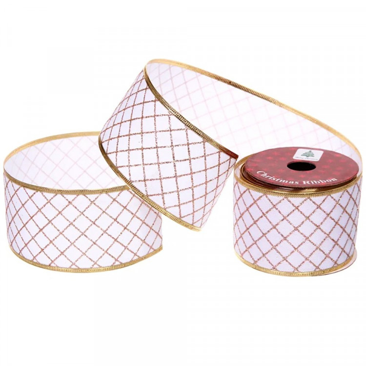 Лента новогодняя полиэстер на леске 6,3*270см "Волшебный нити" цв.шампань арт.259-620