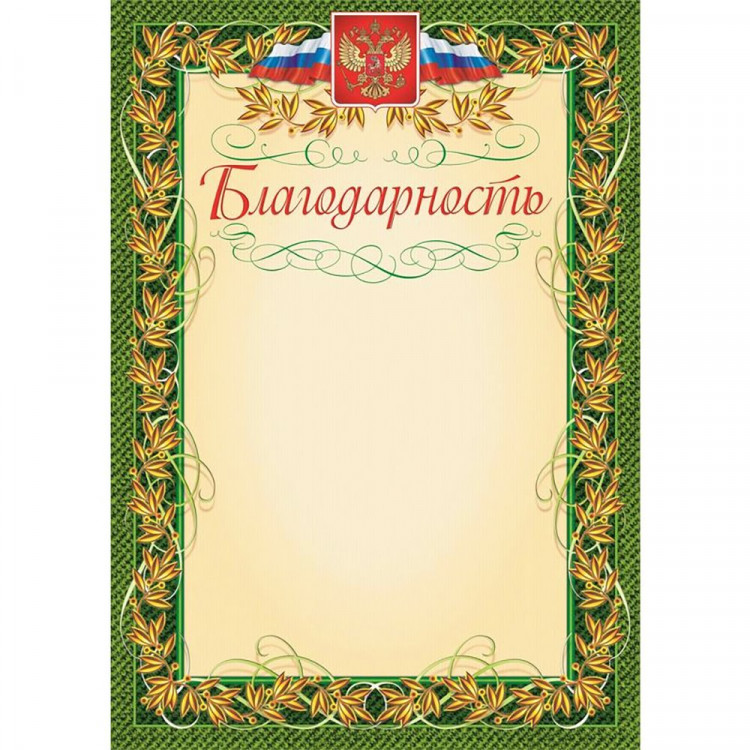 Бланк Благодарность А4 герб флаг КЖ-158 арт. 569891 (Ст.15)