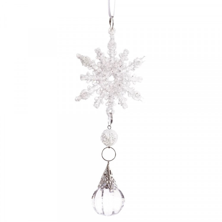 Украшение декор.подвеска "Снежинка с подвесом" 17см цв.серебро арт.808086
