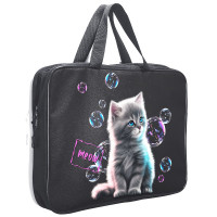 Папка А4 текстиль на молнии ручка-тесьма (Stavia) Котенок с мыльными пузырями мультиколор арт.89288