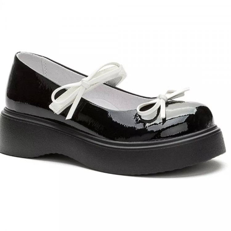 яяяТуфли для девочки (KEDDO) черные верх-искусственная кожа лак подкладка-натуральная кожа артикул 956411/04-03