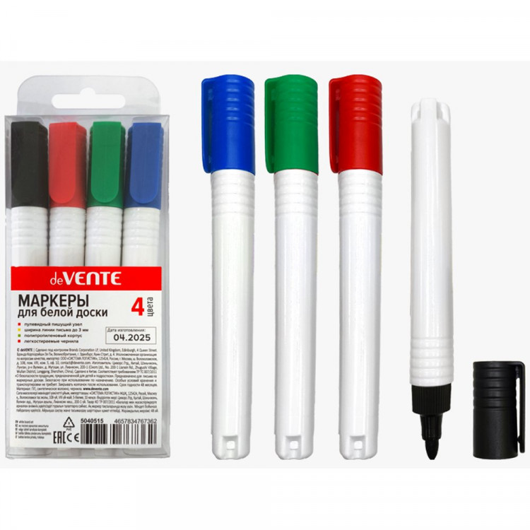 Маркер для доски deVENTE набор 4цв. (красный/синий/черный/зеленый) 3мм, арт.5040515