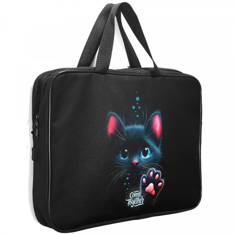 Папка А4 текстиль на молнии ручка-тесьма (Stavia) Котенок с лапкой мультиколор арт.89293