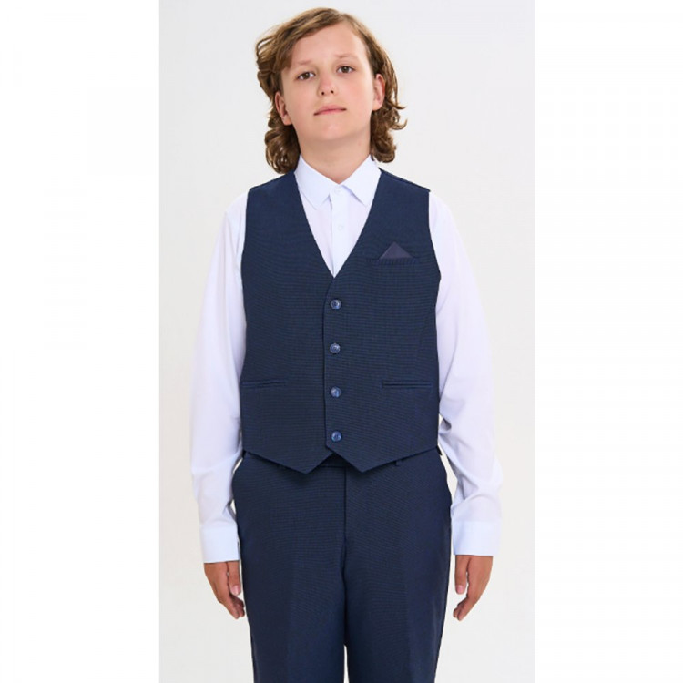Жилет для мальчика (Praleska) артикул 600128 Сударь размер 30/128-42/164 цвет синий