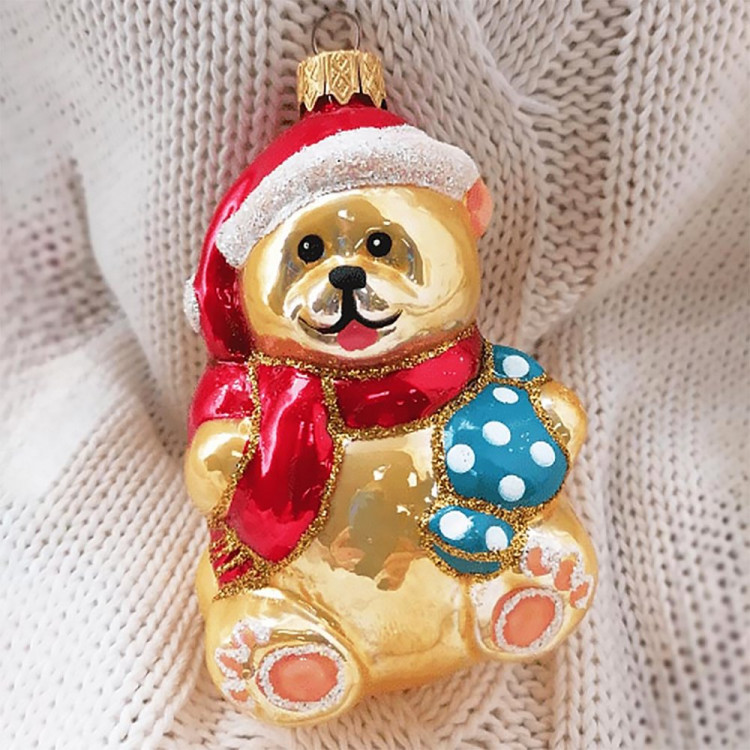 Украшение декоративное стекло 11см "Мишка плюшевый" красный п/у арт.ФУ-595/2