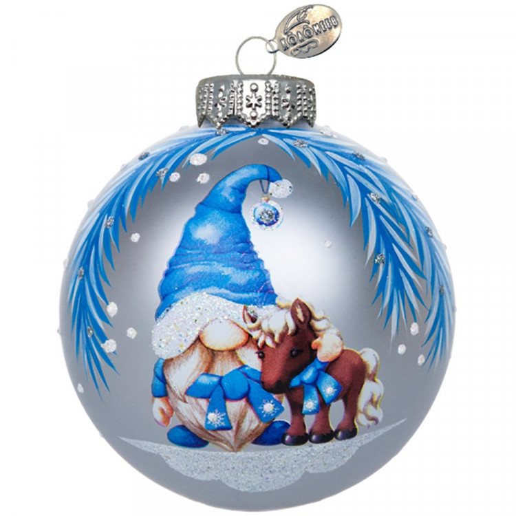 Шар стекло 08см (серия Символ года) "Лошадка с гномиком 1" п/у арт.КУ-80-254001/1