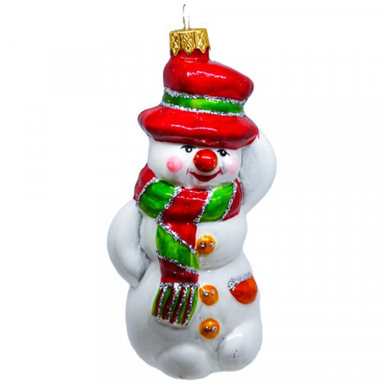 Украшение на ёлку стекло 14см "Снеговик" п/у арт.ФУ-589