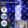 Гирлянда эл. д/дома сетка 1,5*1,5м 120LED цв.синий (св.провод) 8реж IP-20 арт.183-402