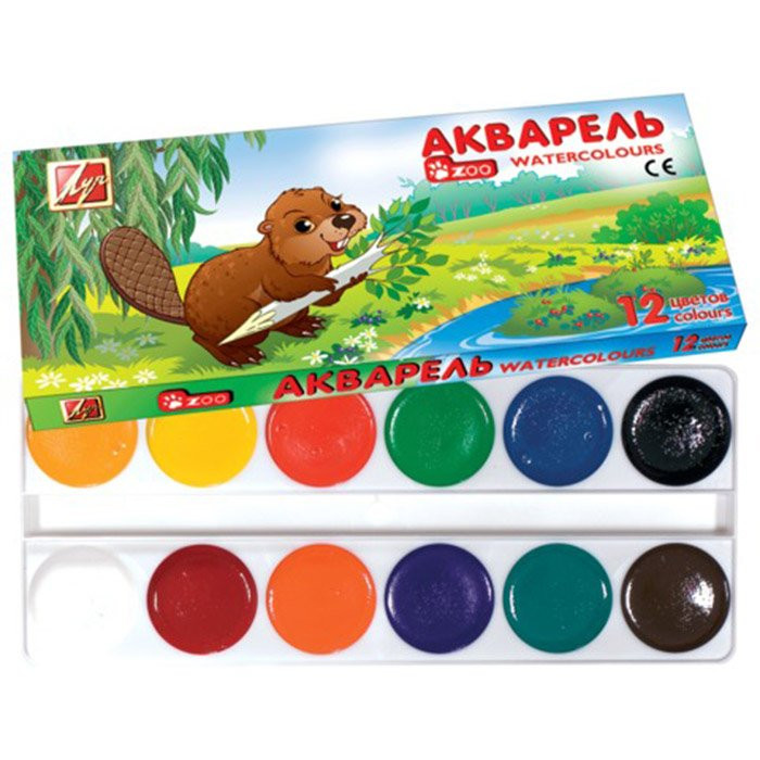 Акварель 12 цветов (ЛУЧ) ZOO картонная коробка без кисти медовые арт 19С1247-08