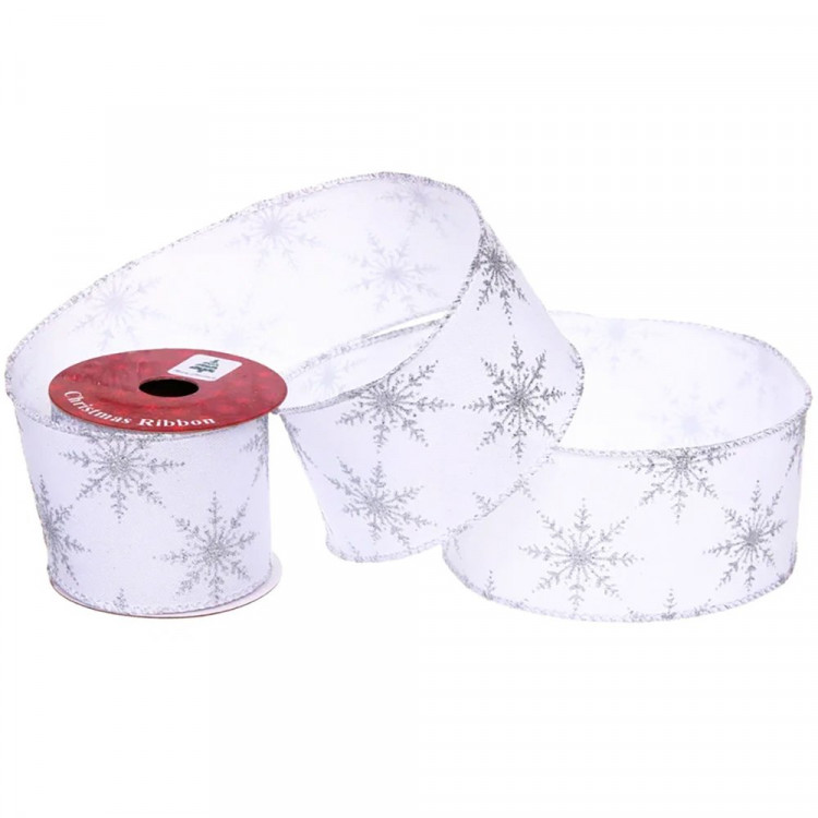 Лента новогодняя полиэстер на леске 6,3*270см "Снежинка" цв.серебро арт.259-588 Лента новогодняя полиэстер на леске 6,3*270см "Снежинка" цв.серебро арт.259-588