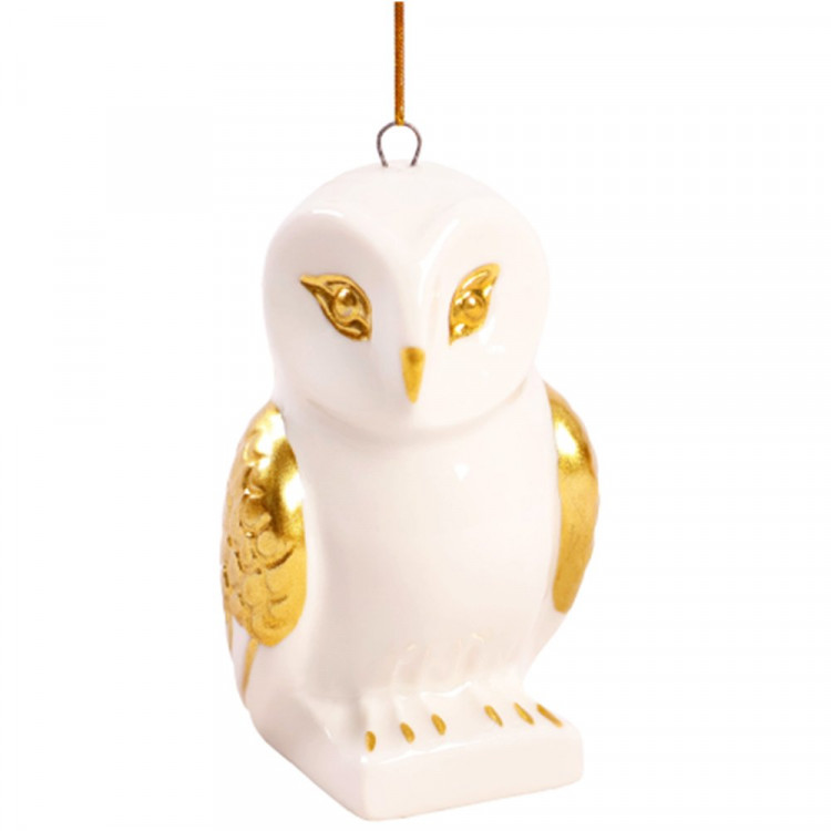 Украшение декор.подвеска фигурка (Серия фарфор) "Сова" 07,3см цв.бел/золото арт.94947