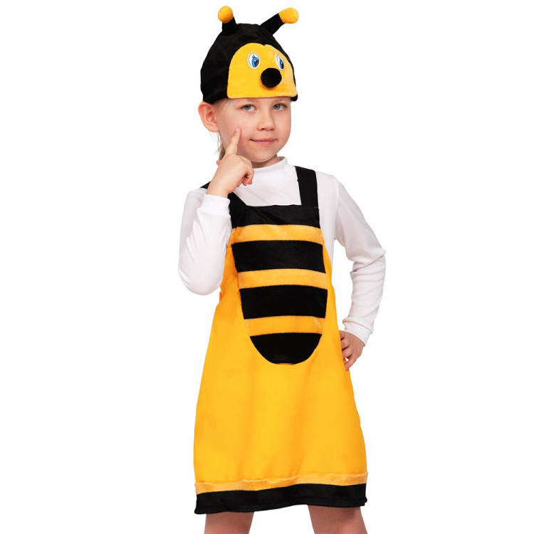Костюм Д (ЖИВОТНОЕ) Пчелка (платье,маска) р.98-134 цв.черный/жёлтый плюш арт.2039